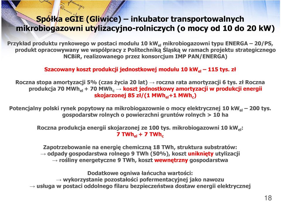 kw el 115 tys. zł Roczna stopa amortyzacji 5% (czas życia 20 lat) roczna rata amortyzacji 6 tys.