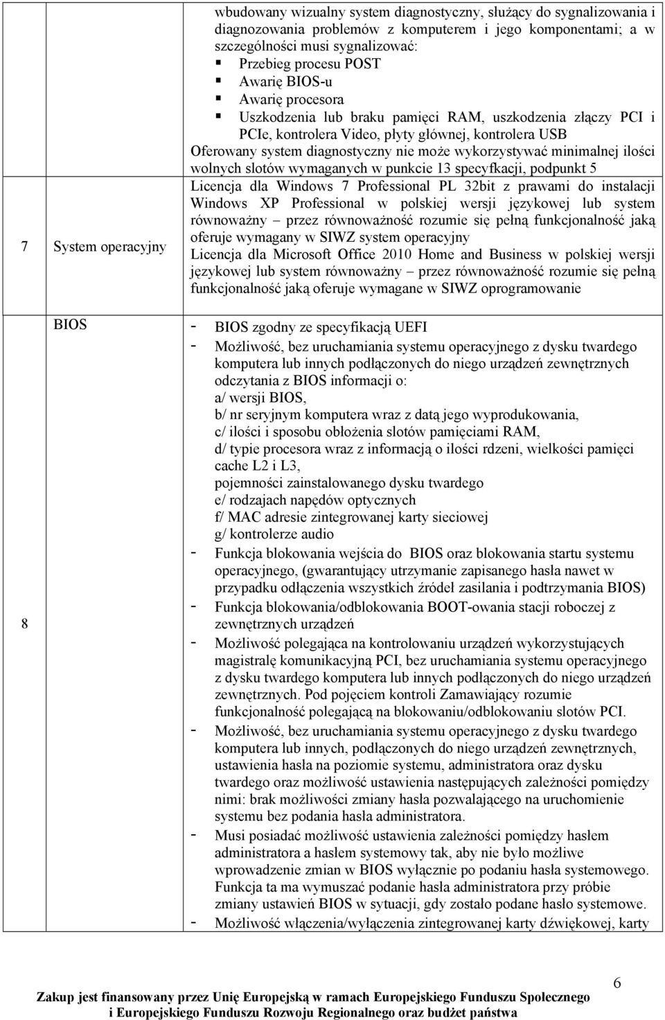 wykorzystywać minimalnej ilości wolnych slotów wymaganych w punkcie 13 specyfkacji, podpunkt 5 Licencja dla Windows 7 Professional PL 32bit z prawami do instalacji Windows XP Professional w polskiej