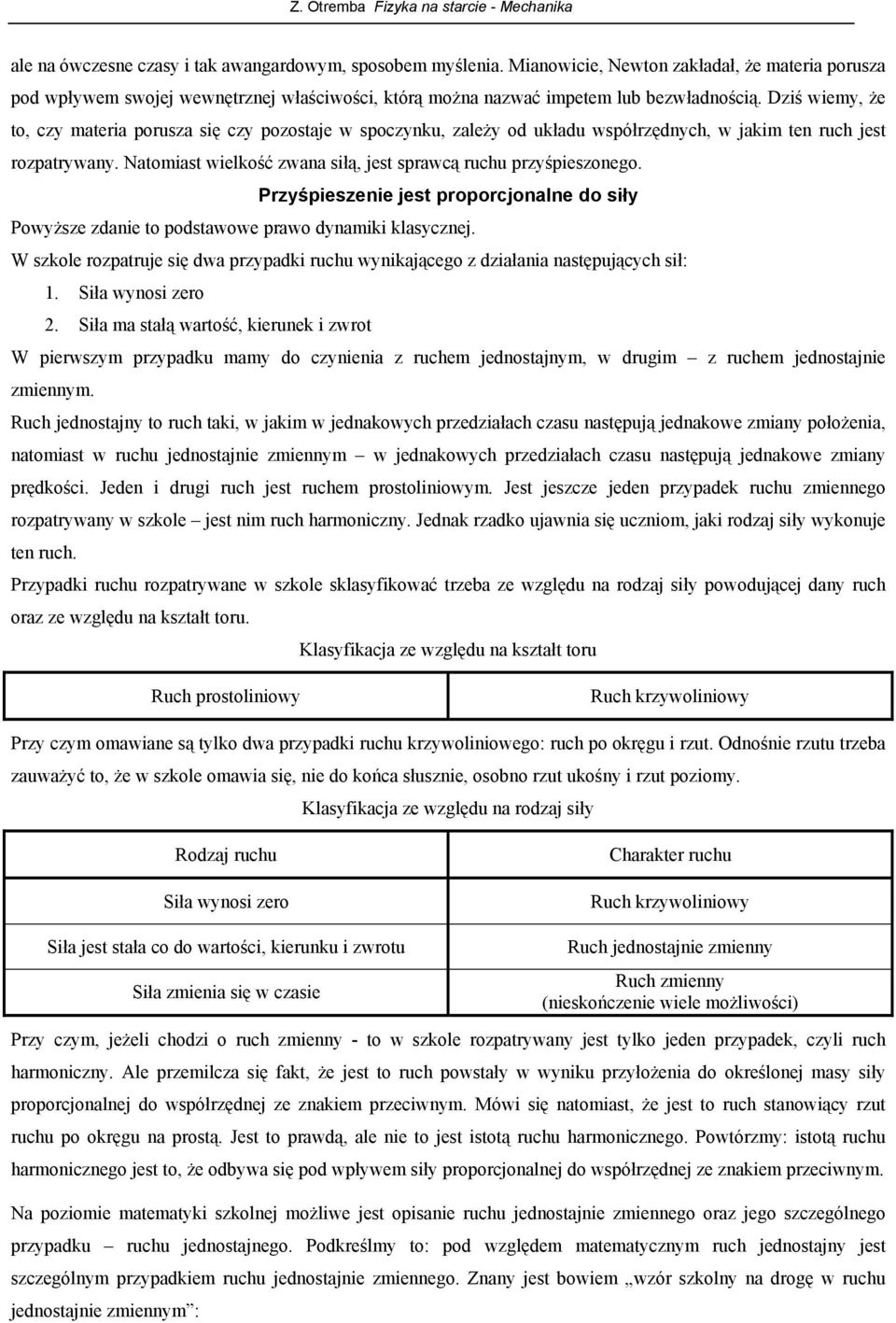 Przyśpieszenie jest prprcjnalne d siły Pwyższe zdanie t pdstawwe praw dynamiki klasycznej. W szkle rzpatruje się dwa przypadki ruchu wynikająceg z działania następujących sił: 1. Siła wynsi zer.