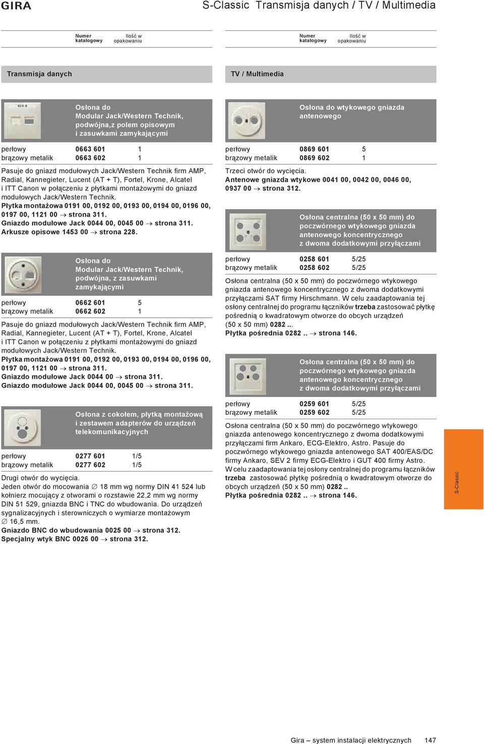 Kannegieter, Lucent (T + T), Fortel, Krone, lcatel i ITT Canon w po czeniu z p ytkami monta owymi do gniazd modu owych Jack/Western Technik. P ytka monta owa,,,,,, strona.