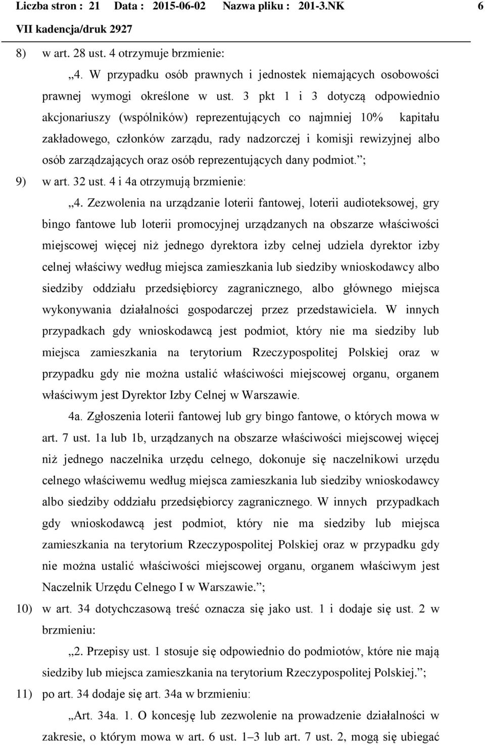 osób reprezentujących dany podmiot. ; 9) w art. 32 ust. 4 i 4a otrzymują brzmienie: 4.