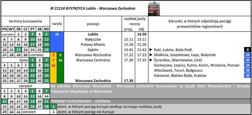 23 Małkinia, Szepietowo, Łapy, Białystok I lipiec 1 2 3 M Warszawa Centralna 17.30 17.