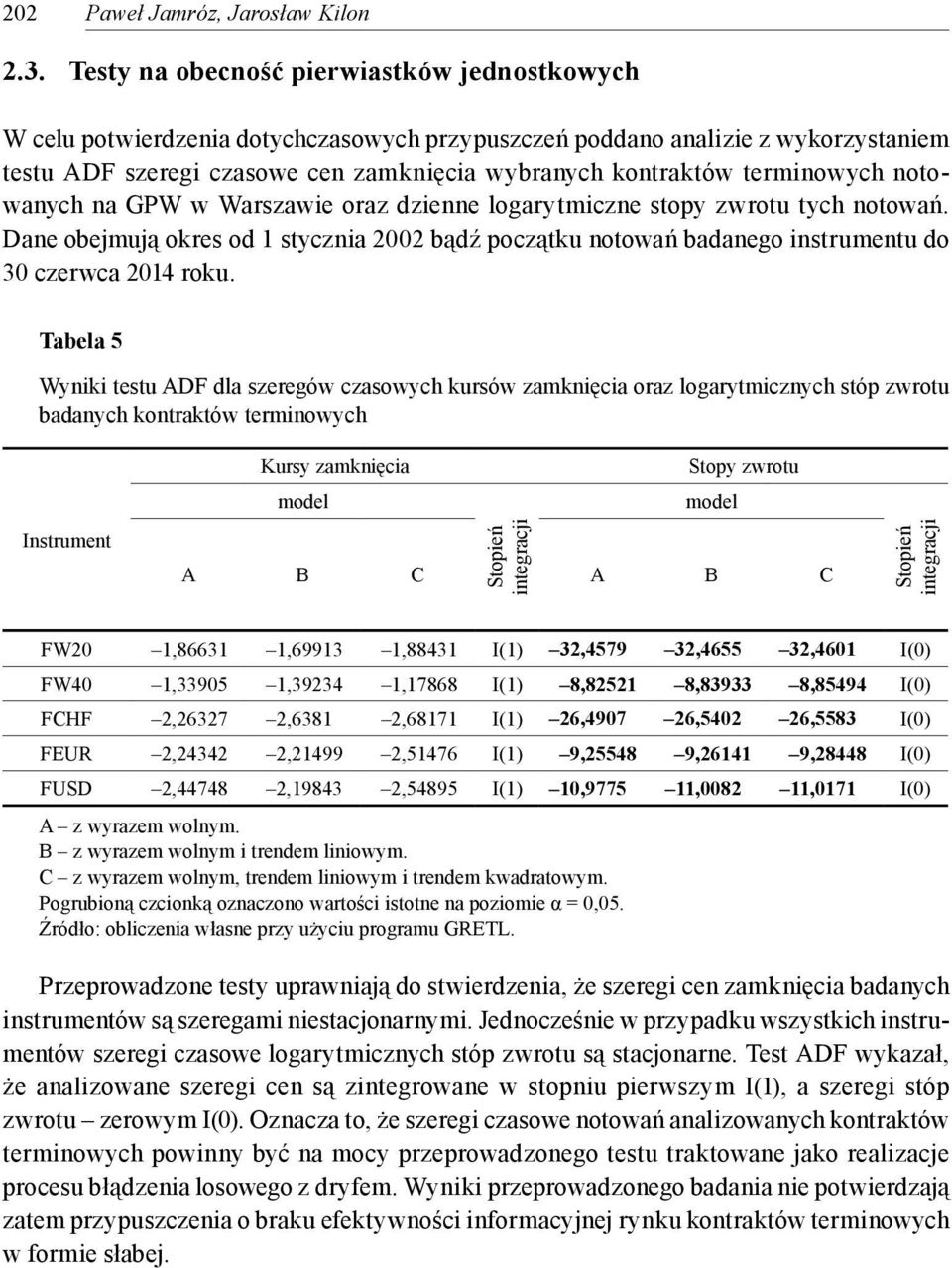 noowanych na GPW w Warszawie oraz dzienne logarymiczne sopy zwrou ych noowań. Dane obejmują okres od 1 sycznia 2002 bądź począku noowań badanego insrumenu do 30 czerwca 2014 roku.