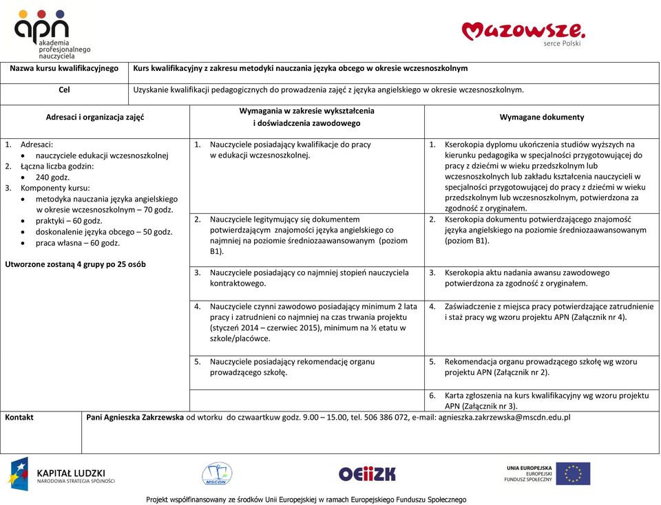 osób 1. Nauczyciele posiadający kwalifikacje do pracy w edukacji wczesnoszkolnej. 2.