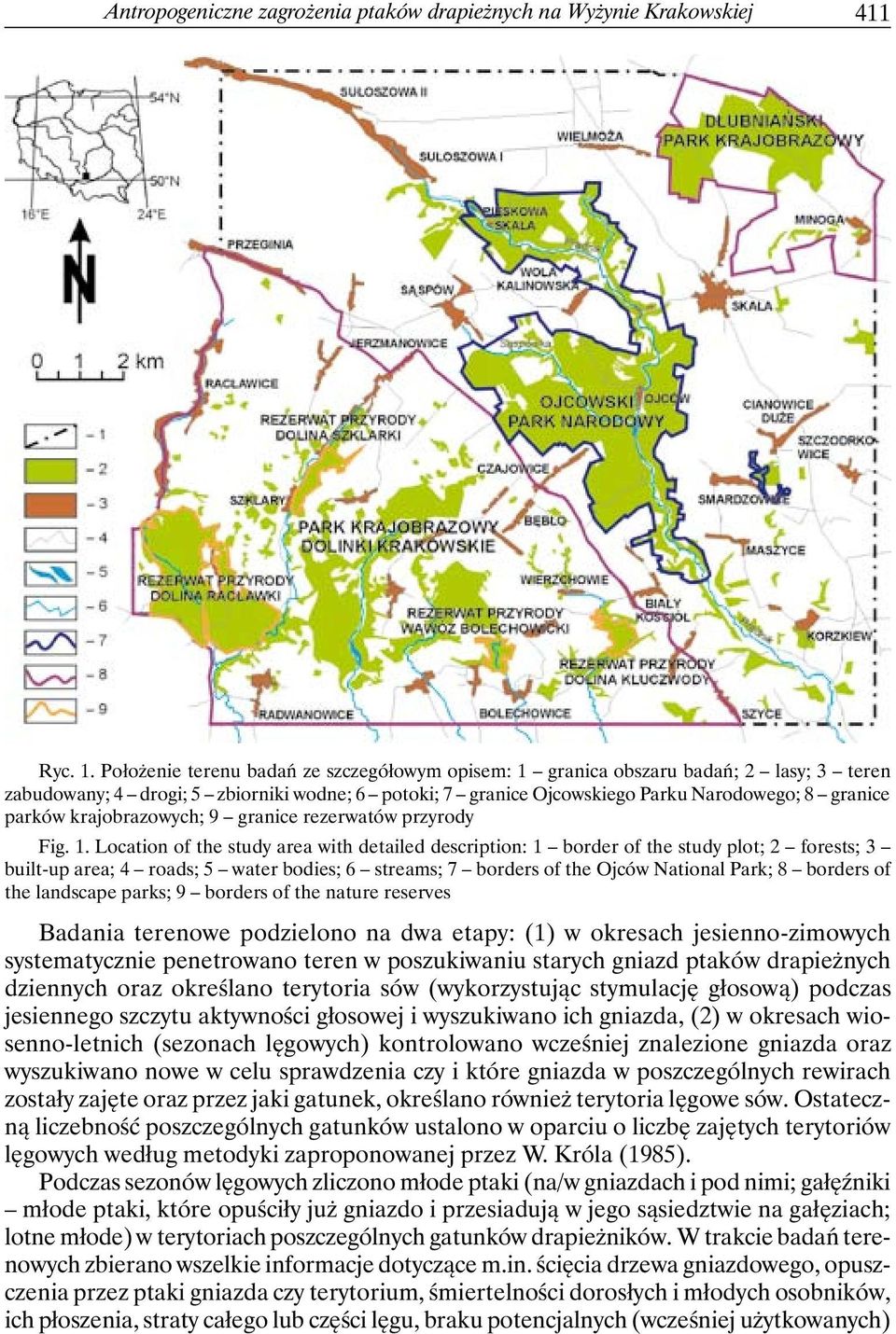 krajobrazowych; 9 granice rezerwatów przyrody Fig. 1.