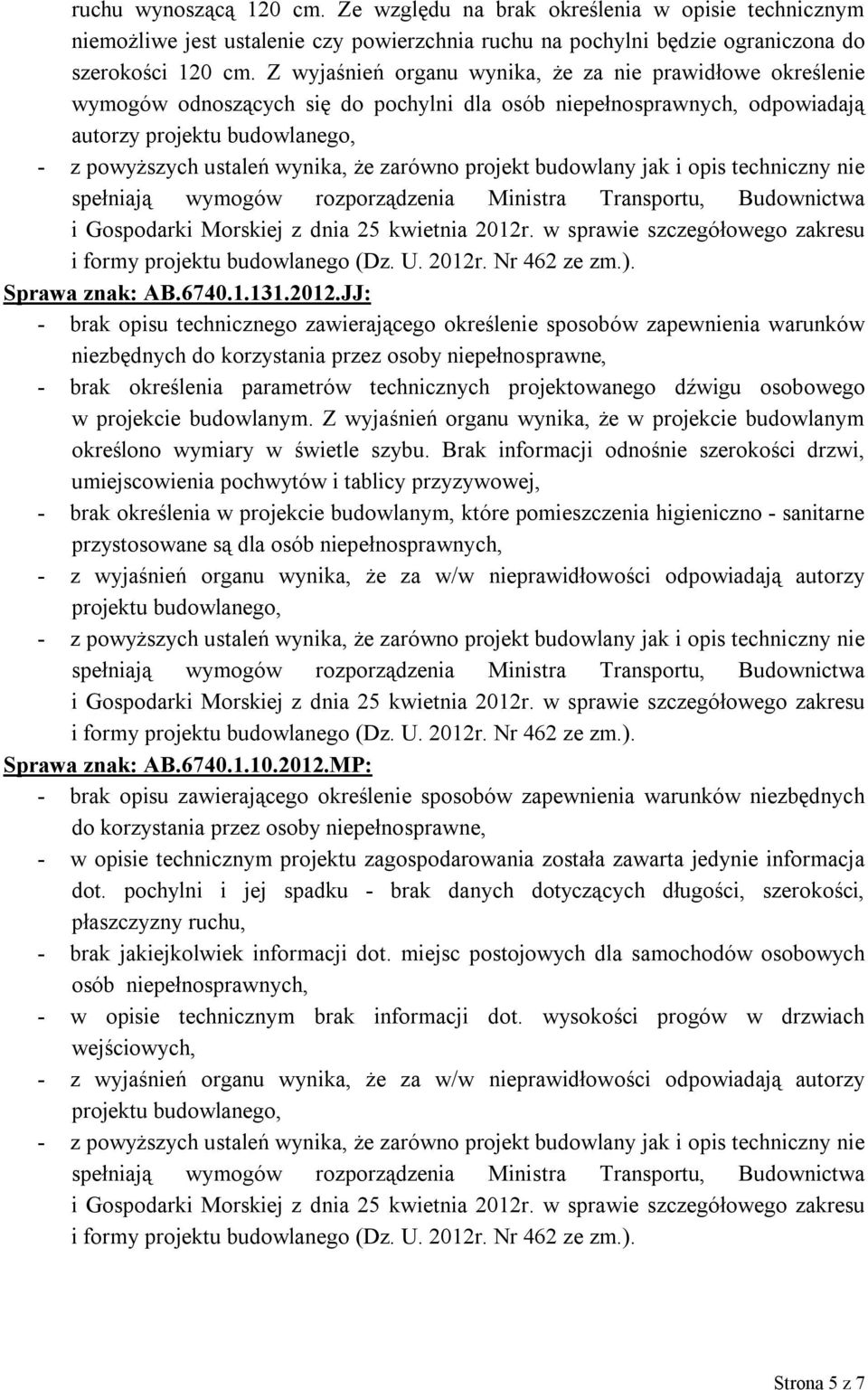 JJ: - brak opisu technicznego zawierającego określenie sposobów zapewnienia warunków niezbędnych do korzystania przez osoby niepełnosprawne, - brak określenia parametrów technicznych projektowanego