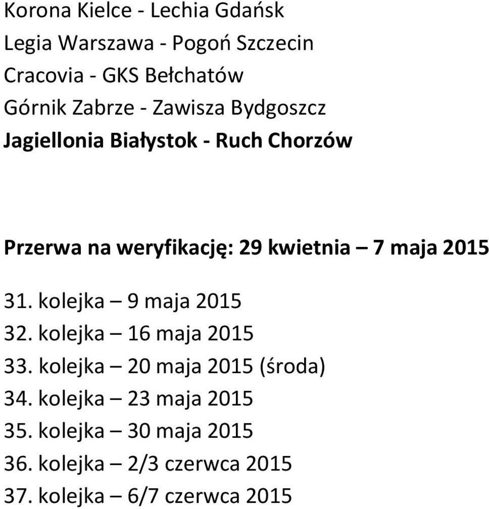 kwietnia 7 maja 2015 31. kolejka 9 maja 2015 32. kolejka 16 maja 2015 33.