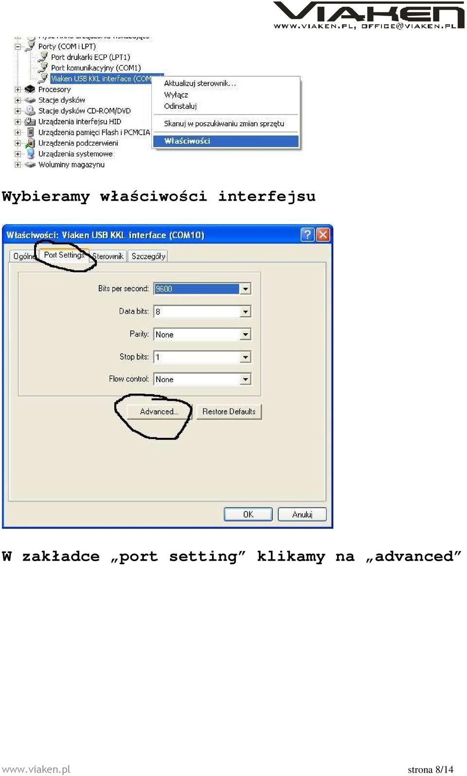 port setting klikamy na