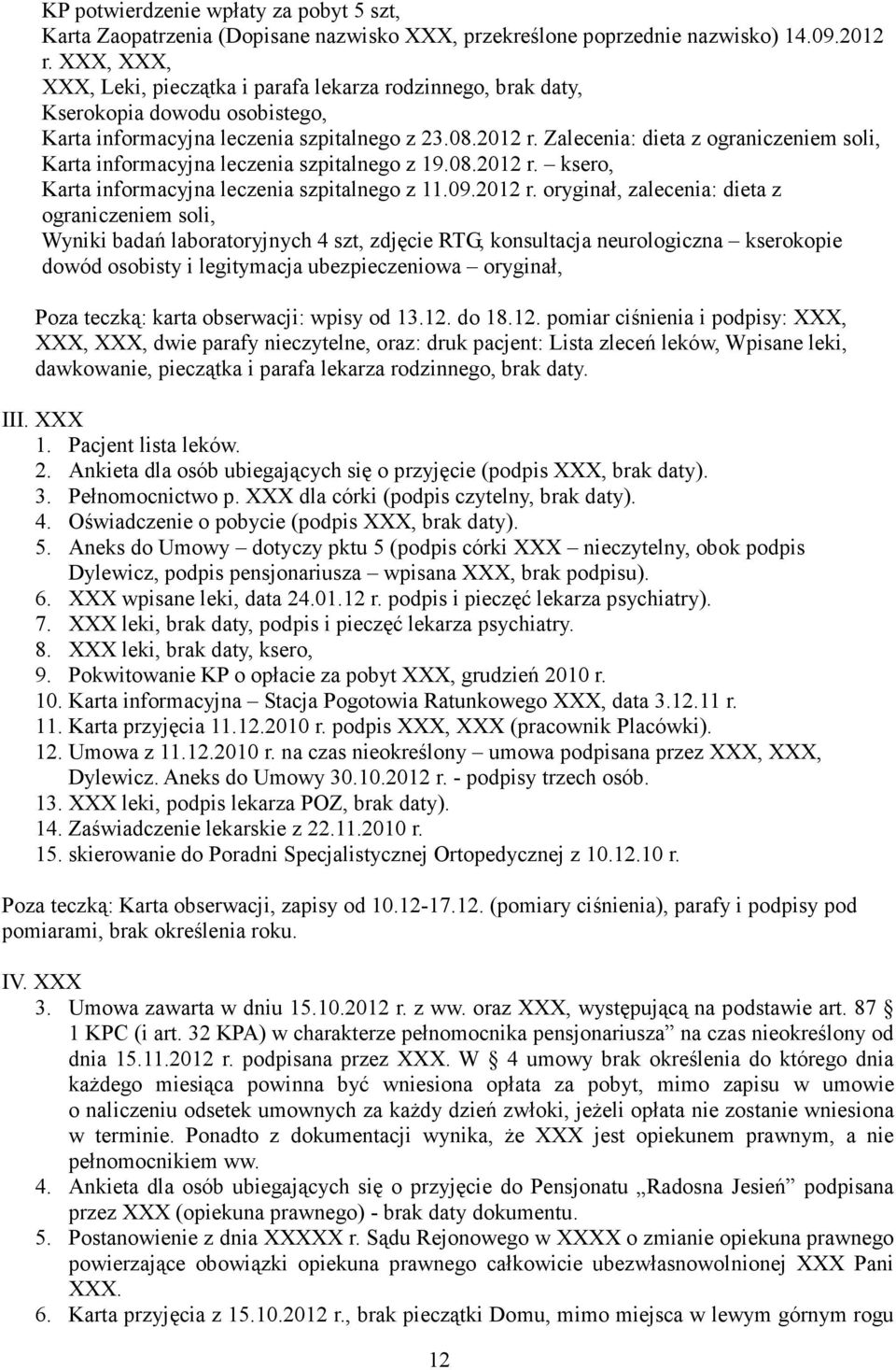 Zalecenia: dieta z ograniczeniem soli, Karta informacyjna leczenia szpitalnego z 19.08.2012 r.