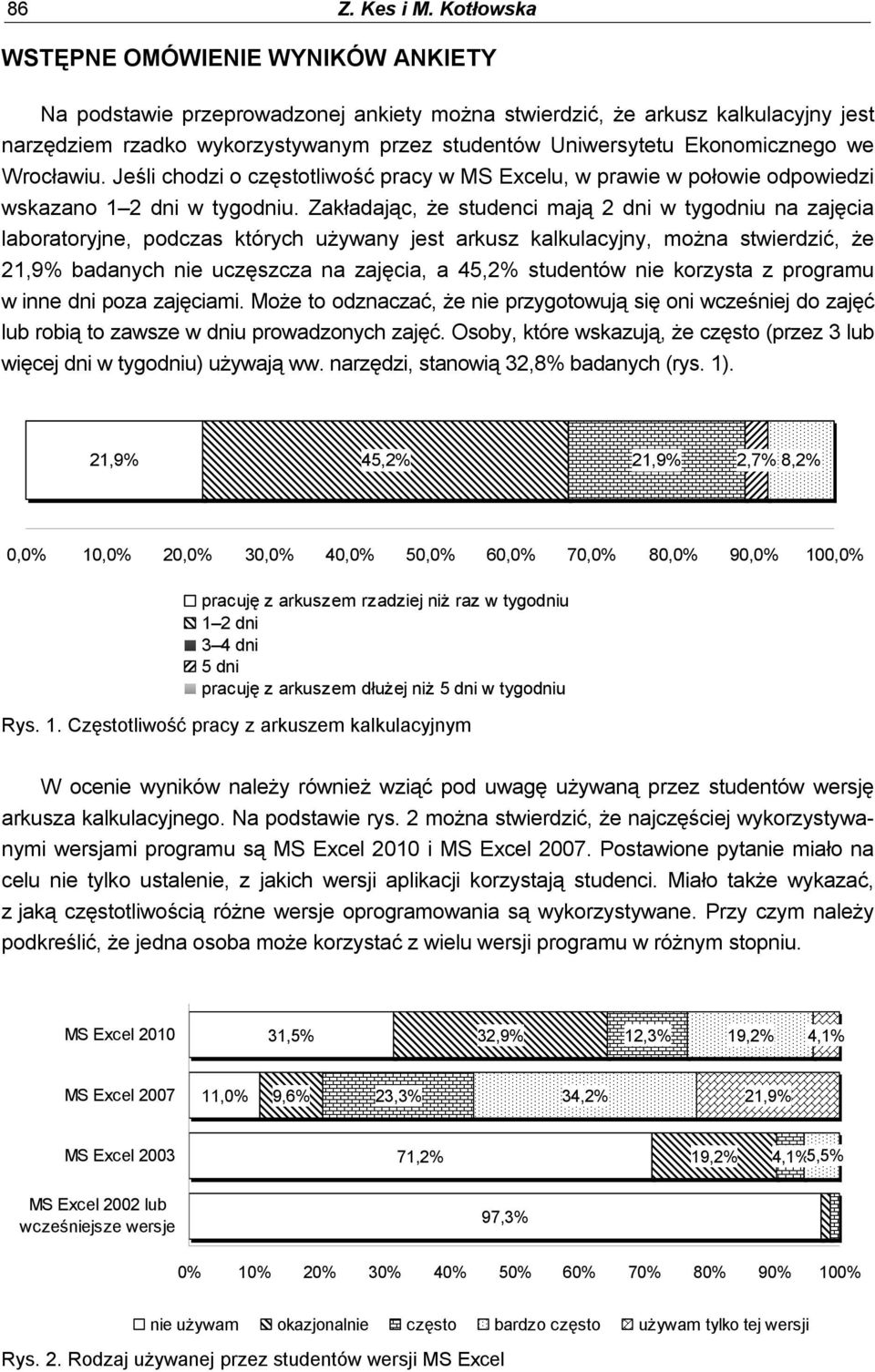 Ekonomicznego we Wrocławiu. Jeśli chodzi o częstotliwość pracy w MS Excelu, w prawie w połowie odpowiedzi wskazano 1 2 dni w tygodniu.