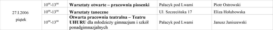 00-13 00 Warsztaty taneczne Eliza Hołubowska UHURU dla