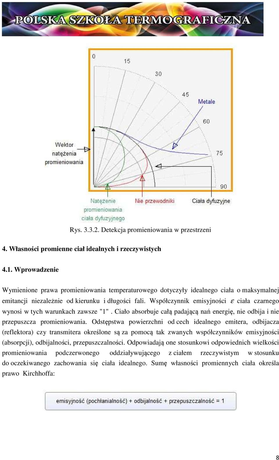 Współczynnik emisyjności ε ciała czarnego wynosi w tych warunkach zawsze "1". Ciało absorbuje całą padającą nań energię, nie odbija i nie przepuszcza promieniowania.