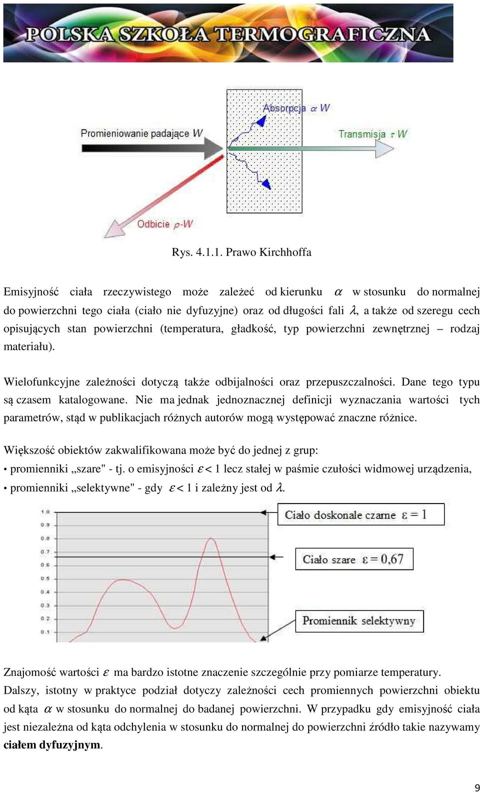 opisujących stan powierzchni (temperatura, gładkość, typ powierzchni zewnętrznej rodzaj materiału). Wielofunkcyjne zależności dotyczą także odbijalności oraz przepuszczalności.