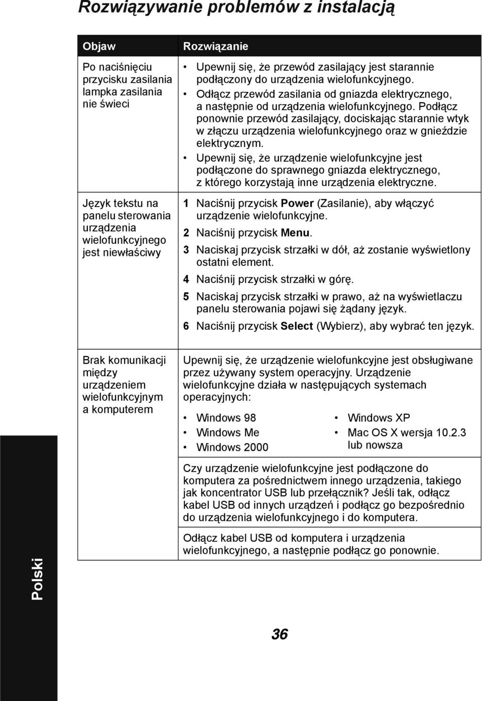 Podłącz ponownie przewód zasilający, dociskając starannie wtyk w złączu urządzenia wielofunkcyjnego oraz w gnieździe elektrycznym.