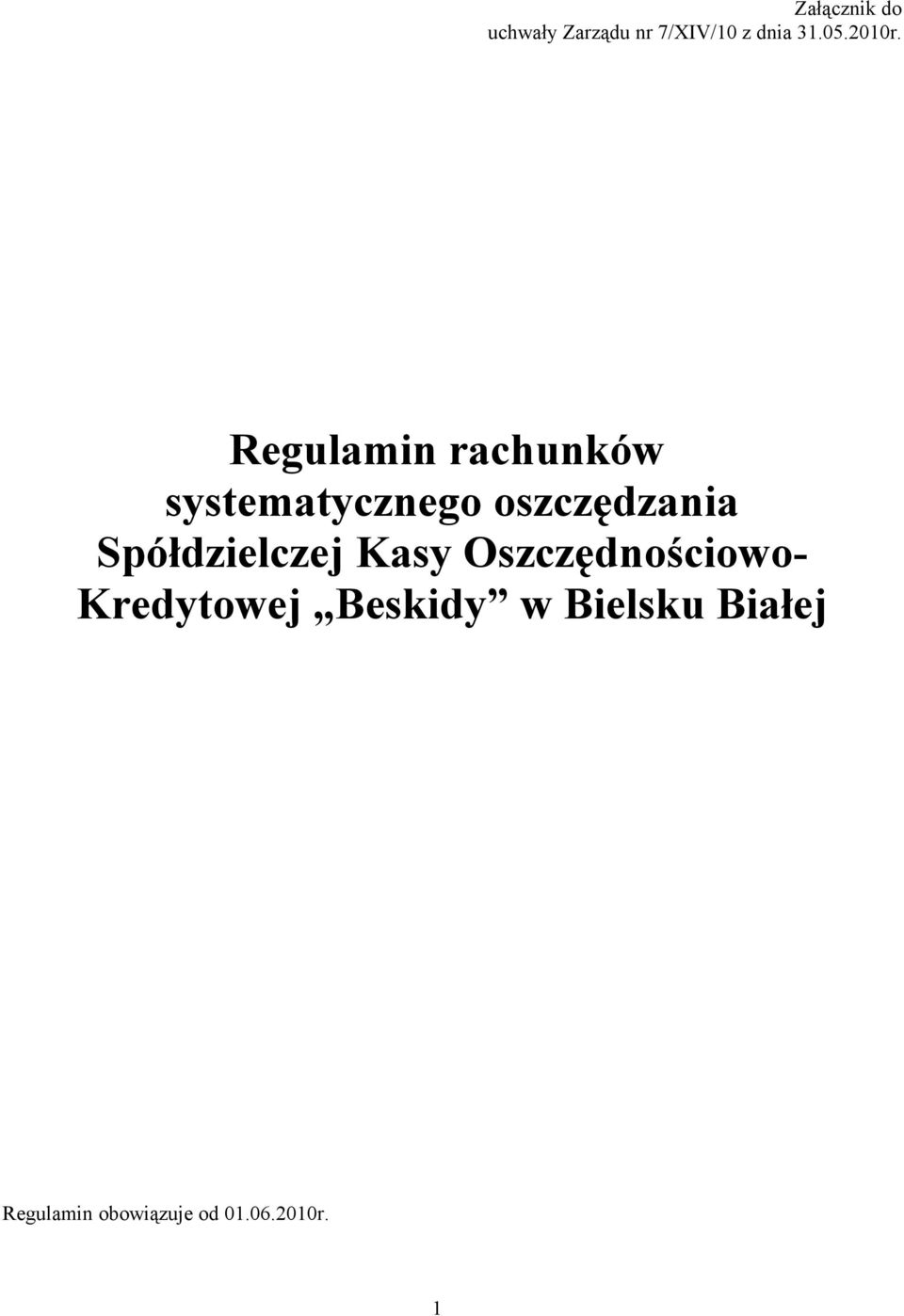 Regulamin rachunków systematycznego oszczędzania