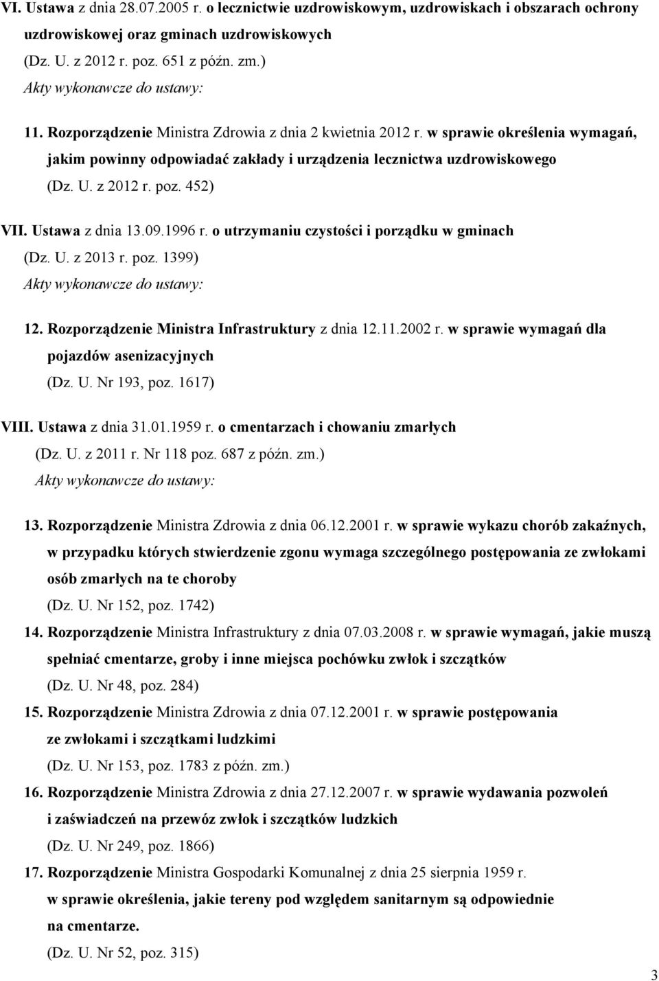 Ustawa z dnia 13.09.1996 r. o utrzymaniu czystości i porządku w gminach (Dz. U. z 2013 r. poz. 1399) 12. Rozporządzenie Ministra Infrastruktury z dnia 12.11.2002 r.