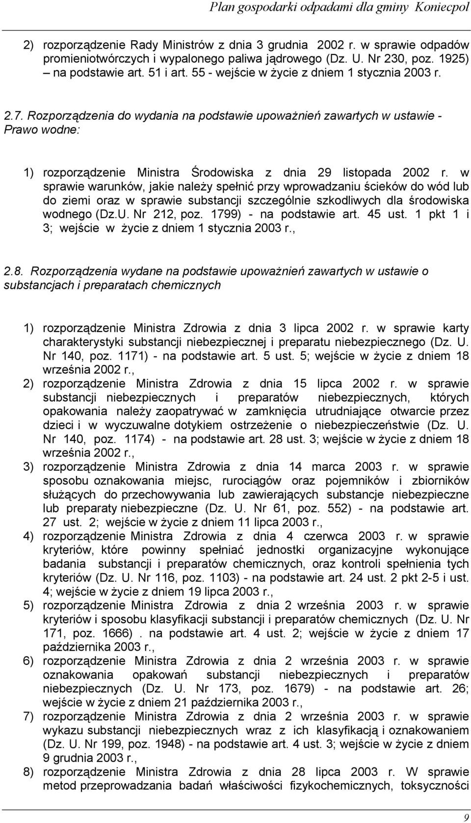 Rozporządzenia do wydania na podstawie upoważnień zawartych w ustawie - Prawo wodne: 1) rozporządzenie Ministra Środowiska z dnia 29 listopada 2002 r.