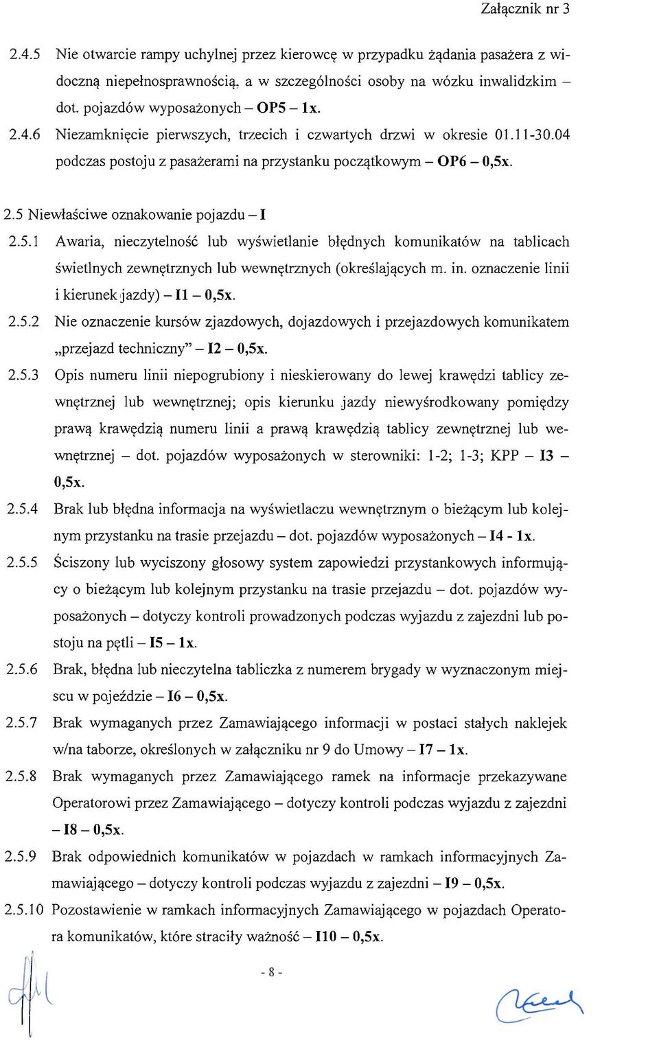 . 2.5 Niewłaściwe oznakowanie pojazdu -1 2.5.1 Awaria, nieczytelność lub wyświetlanie błędnych komunikatów na tablicach świetlnych zewnętrznych lub wewnętrznych (określających m. in.