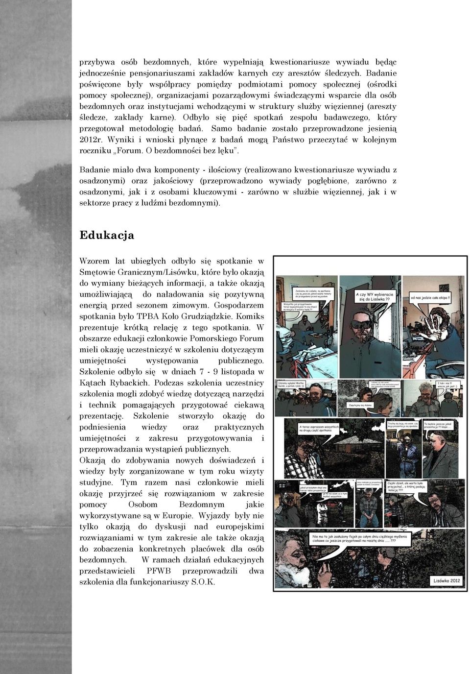 wchodzącymi w struktury służby więziennej (areszty śledcze, zakłady karne). Odbyło się pięć spotkań zespołu badawczego, który przegotował metodologię badań.