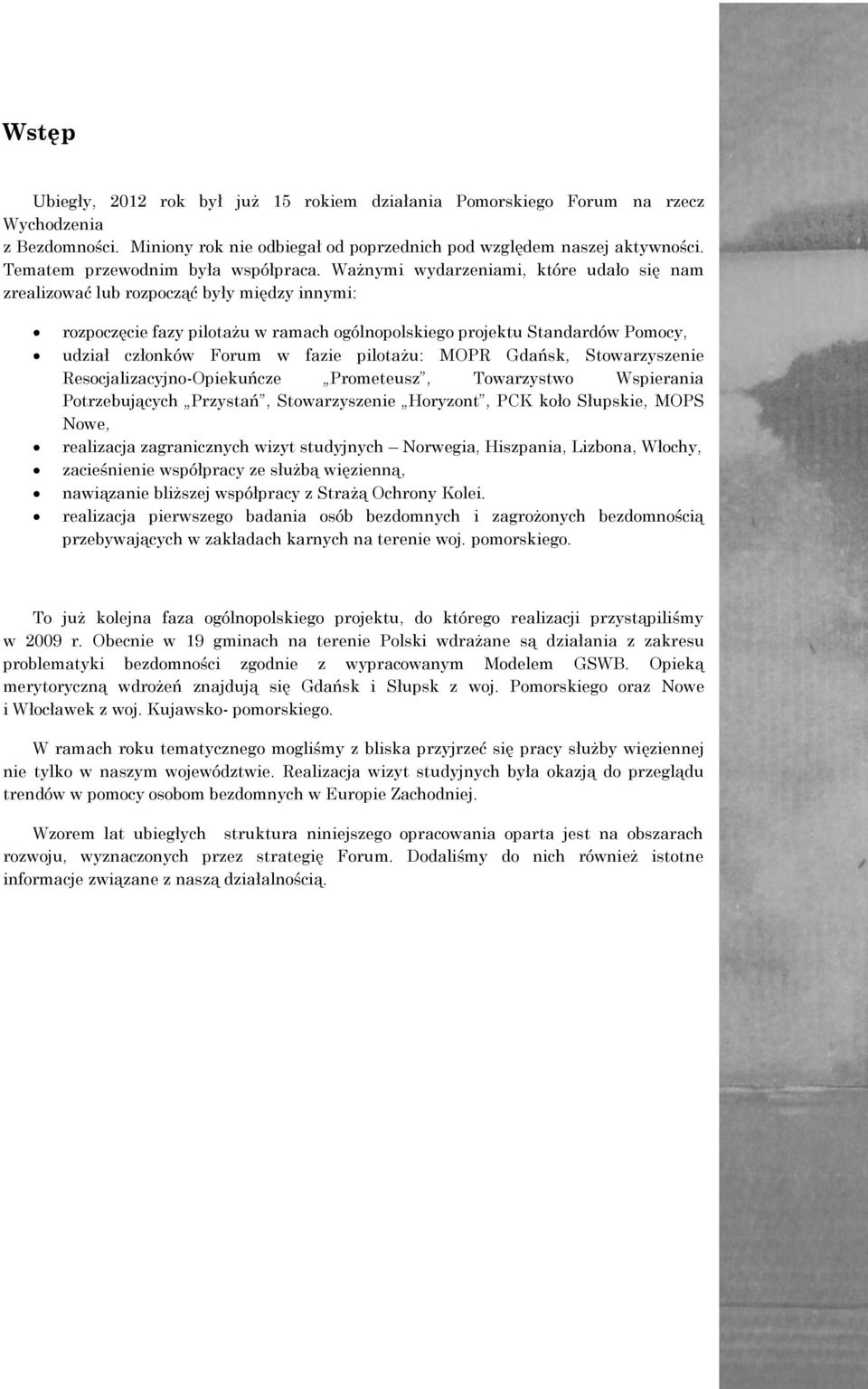 Ważnymi wydarzeniami, które udało się nam zrealizować lub rozpocząć były między innymi: rozpoczęcie fazy pilotażu w ramach ogólnopolskiego projektu Standardów Pomocy, udział członków Forum w fazie