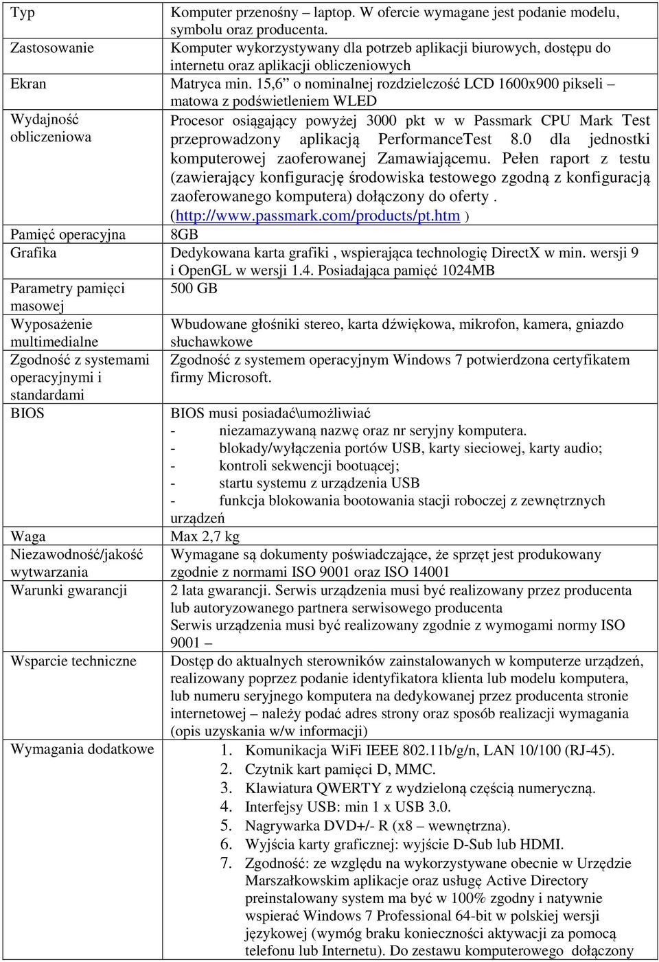 15,6 o nominalnej rozdzielczość LCD 1600x900 pikseli matowa z podświetleniem WLED Wydajność Procesor osiągający powyżej 3000 pkt w w Passmark CPU Mark Test obliczeniowa przeprowadzony aplikacją