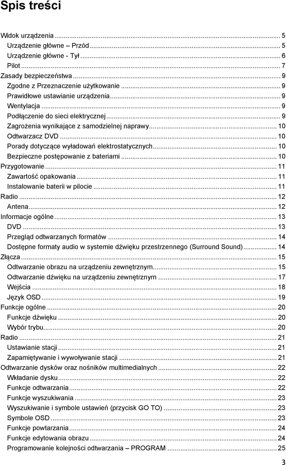 .. 10 Porady dotyczące wyładowań elektrostatycznych... 10 Bezpieczne postępowanie z bateriami... 10 Przygotowanie... 11 Zawartość opakowania... 11 Instalowanie baterii w pilocie... 11 Radio.