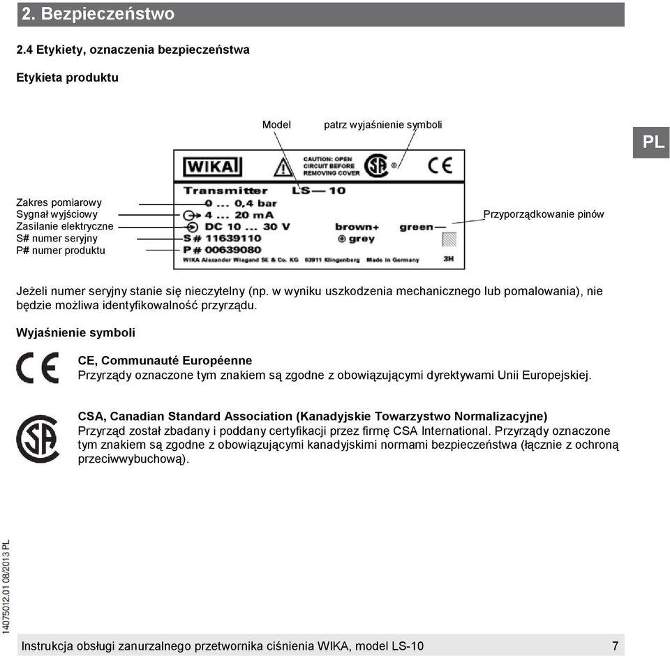 pinów Jeżeli numer seryjny stanie się nieczytelny (np. w wyniku uszkodzenia mechanicznego lub pomalowania), nie będzie możliwa identyfikowalność przyrządu.