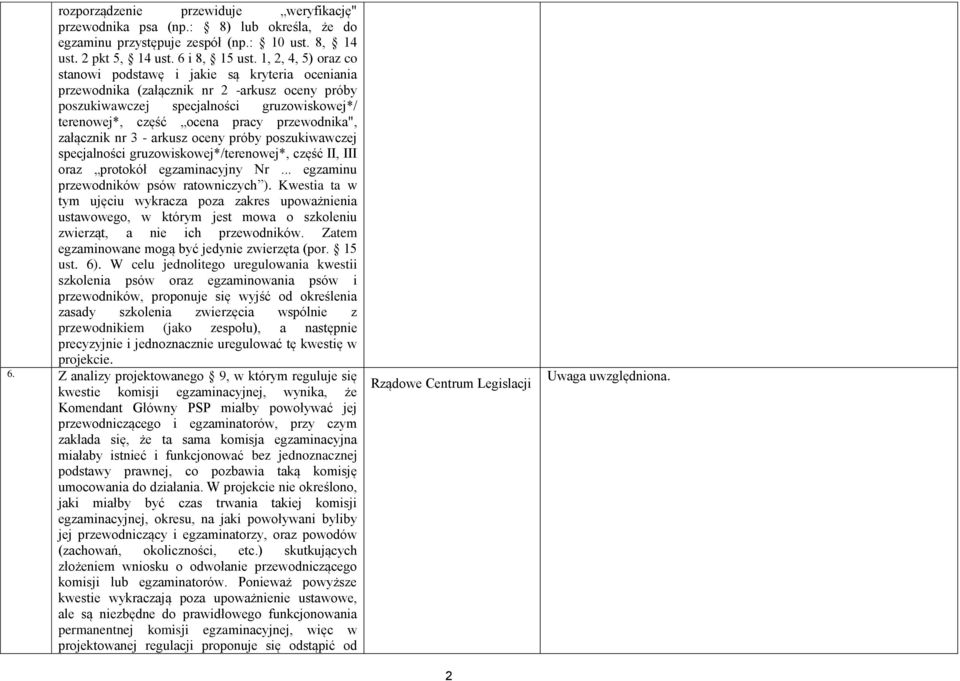 przewodnika", załącznik nr 3 - arkusz oceny próby poszukiwawczej specjalności gruzowiskowej*/terenowej*, część II, III oraz protokół egzaminacyjny Nr... egzaminu przewodników psów ratowniczych ).