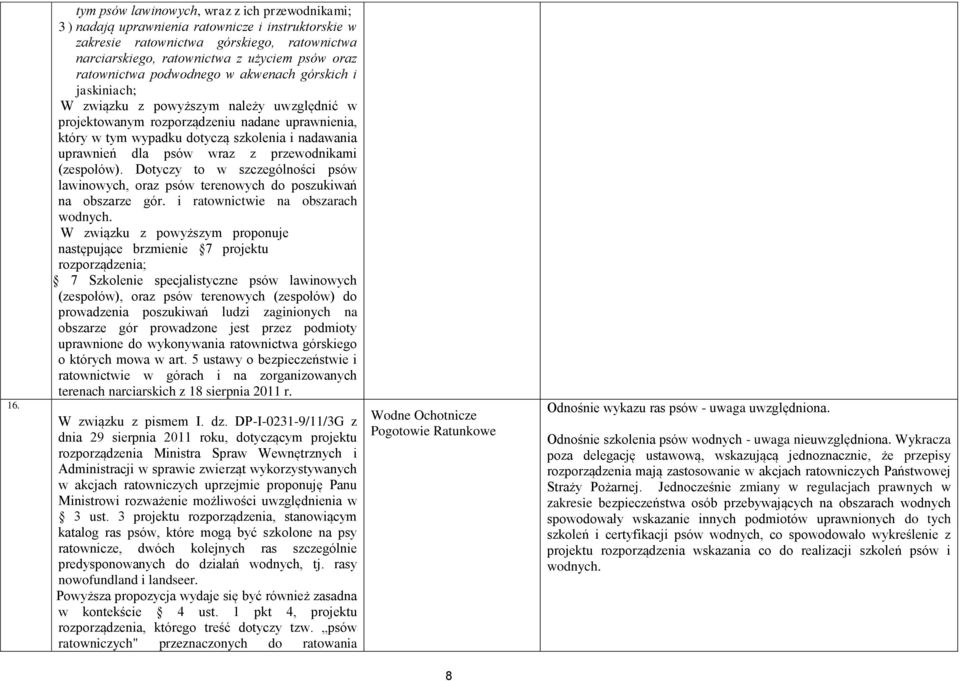 uprawnień dla psów wraz z przewodnikami (zespołów). Dotyczy to w szczególności psów lawinowych, oraz psów terenowych do poszukiwań na obszarze gór. i ratownictwie na obszarach wodnych.