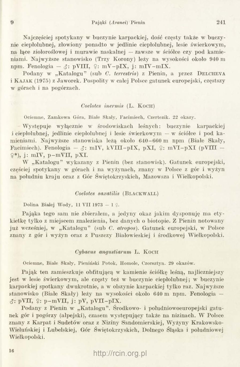 Podany w K atalogu (sub C. terrestris) z Pienin, a przez D e l c h e v a i K a j a k (.1975) z Jaworek. Pospolity w całej Polsce gatunek europejski, częstszy w górach i na pogórzach.