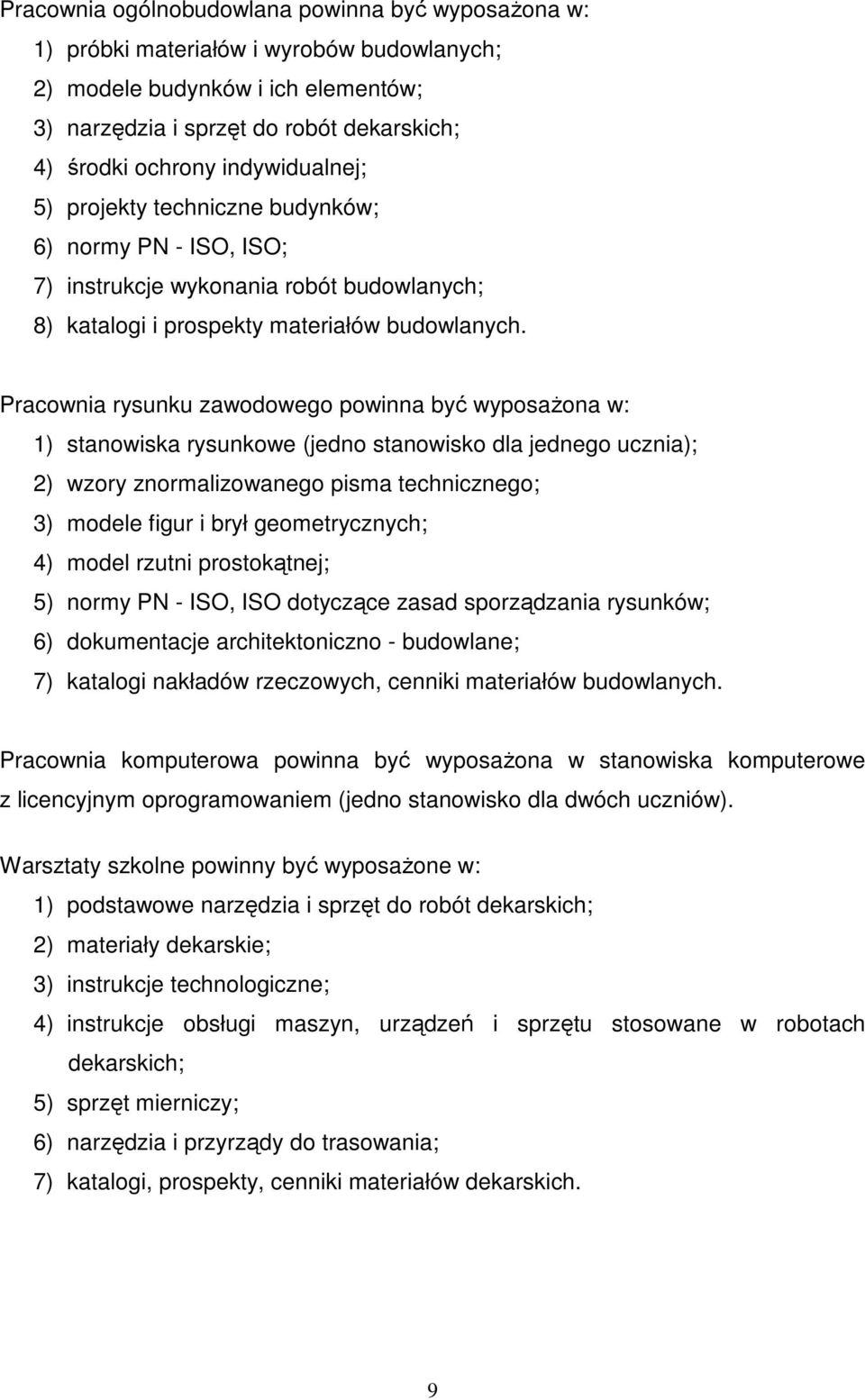 Pracownia rysunku zawodowego powinna być wyposaŝona w: 1) stanowiska rysunkowe (jedno stanowisko dla jednego ucznia); 2) wzory znormalizowanego pisma technicznego; 3) modele figur i brył