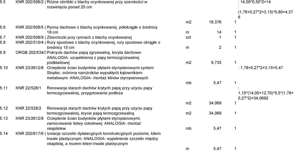 8 KNR 202/510/4 ( Rury spustowe z blachy ocynkowanej, rury spustowe okrągłe o średnicy 15 cm m 2 1 5.