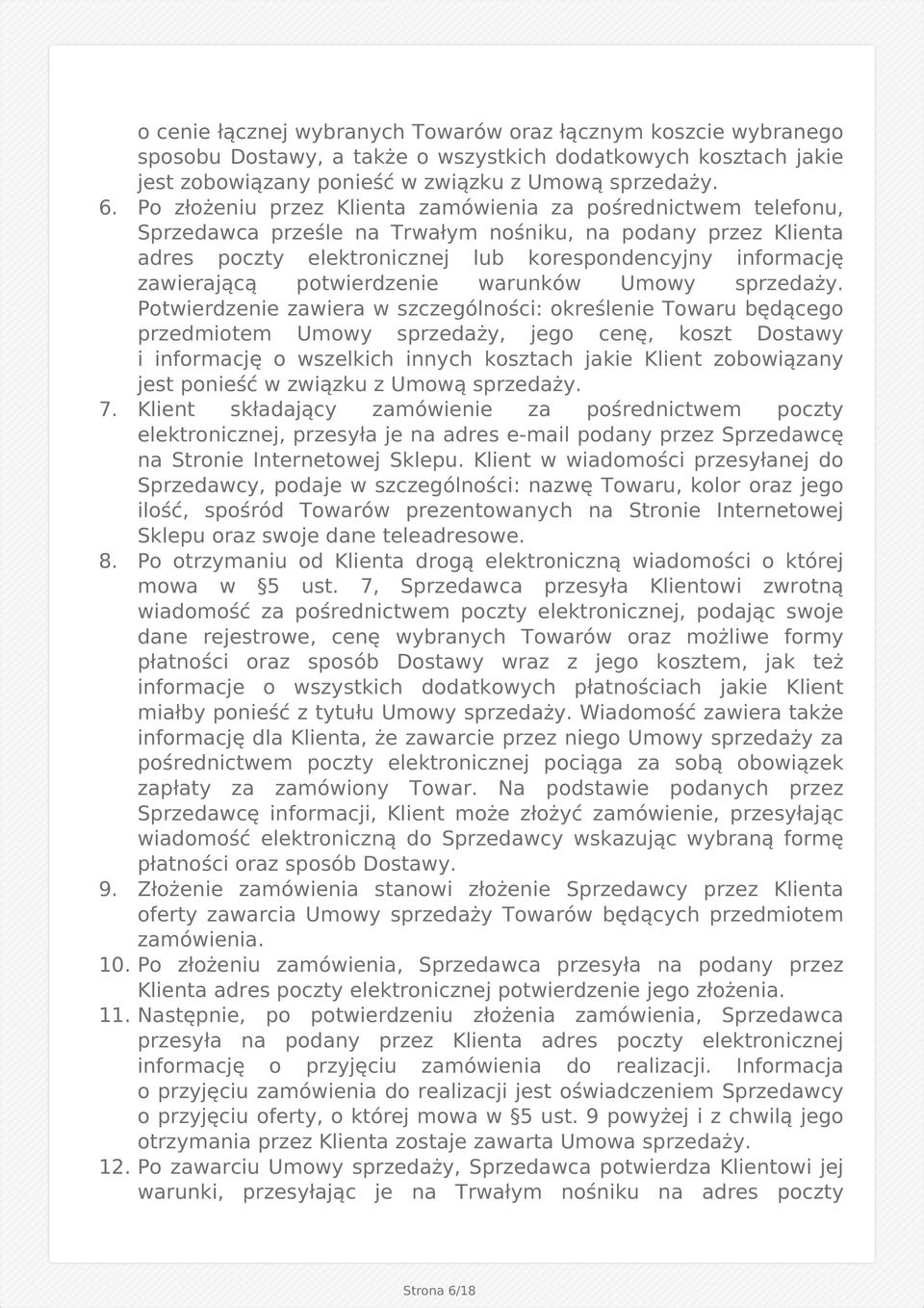 potwierdzenie warunków Umowy sprzedaży.