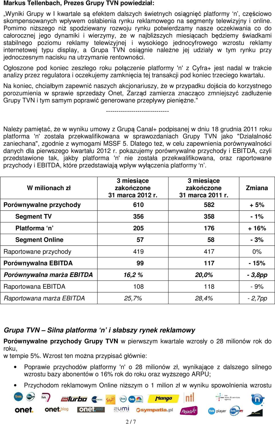 Pomimo niższego niż spodziewany rozwoju rynku potwierdzamy nasze oczekiwania co do całorocznej jego dynamiki i wierzymy, że w najbliższych miesiącach będziemy świadkami stabilnego poziomu reklamy