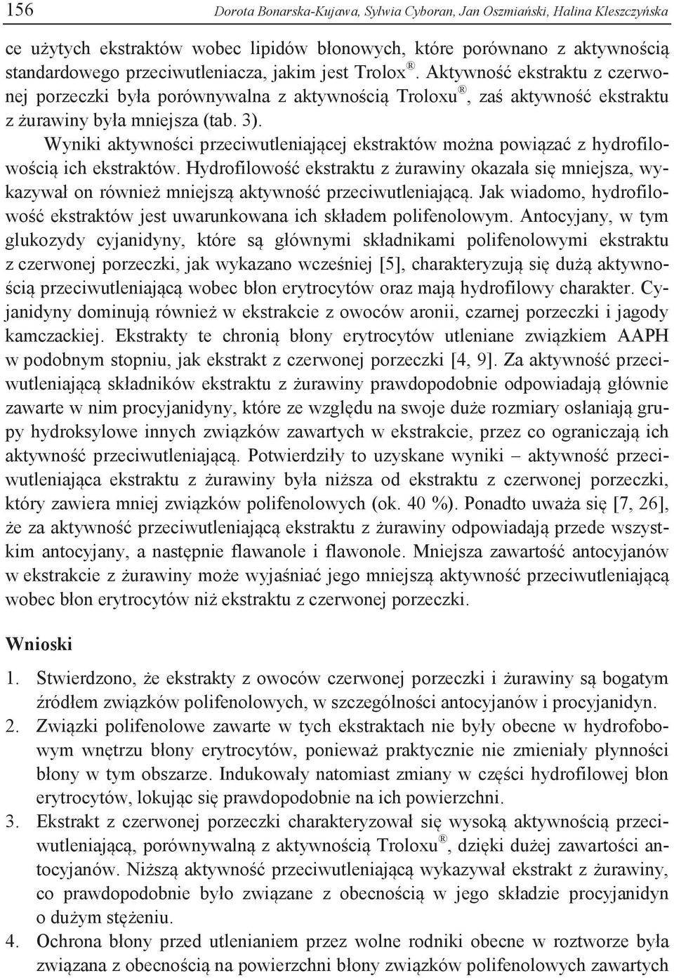 Wyniki aktywności przeciwutleniającej ekstraktów można powiązać z hydrofilowością ich ekstraktów.