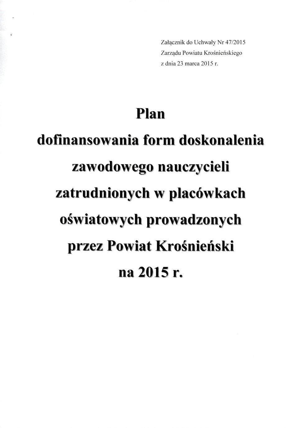 Plan dofinansowania form doskonalenia zawodowego nauczycieli