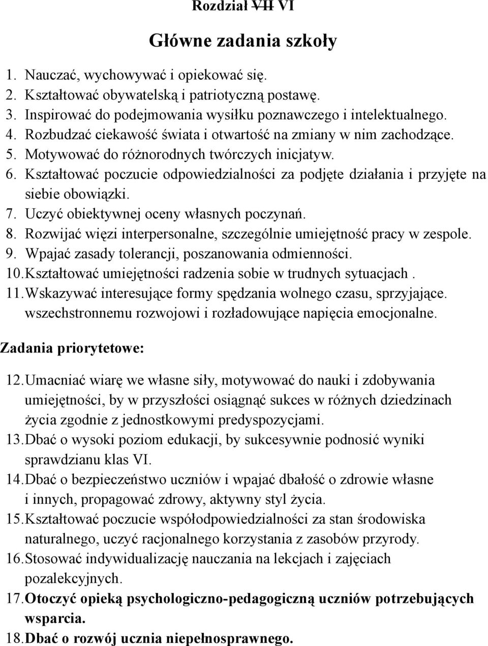 Kształtować poczucie odpowiedzialności za podjęte działania i przyjęte na siebie obowiązki. 7. Uczyć obiektywnej oceny własnych poczynań. 8.
