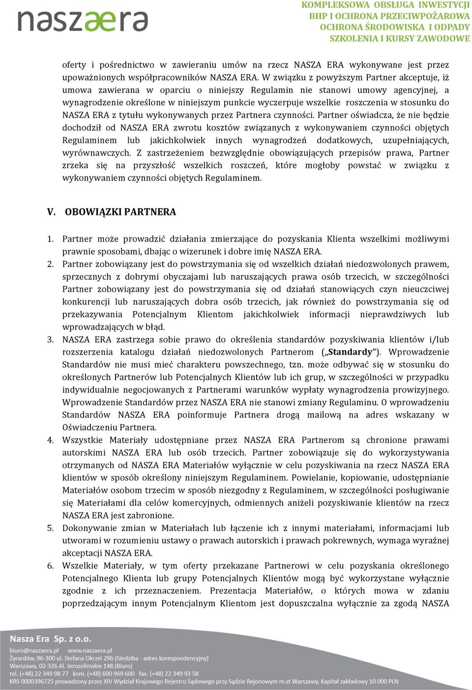 NASZAERAztytułuwykonywanychprzezPartneraczynności.