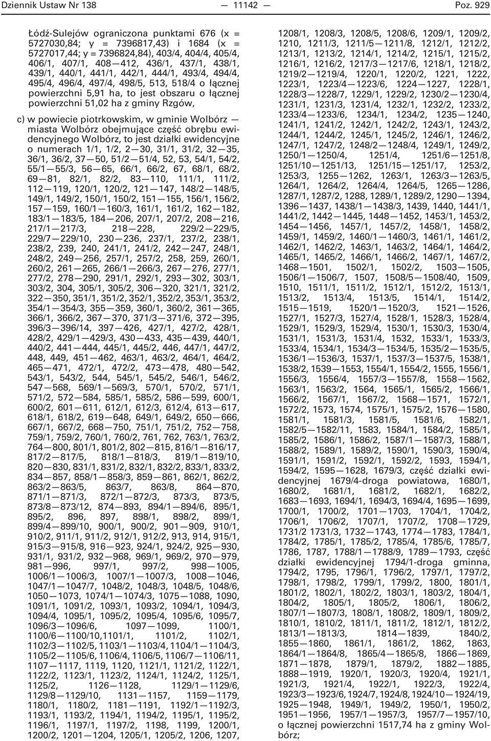 441/1, 442/1, 444/1, 493/4, 494/4, 495/4, 496/4, 497/4, 498/5, 513, 518/4 o łącznej powierzchni 5,91 ha, to jest obszaru o łącznej powierzchni 51,02 ha z gminy Rzgów, c) w powiecie piotrkowskim, w