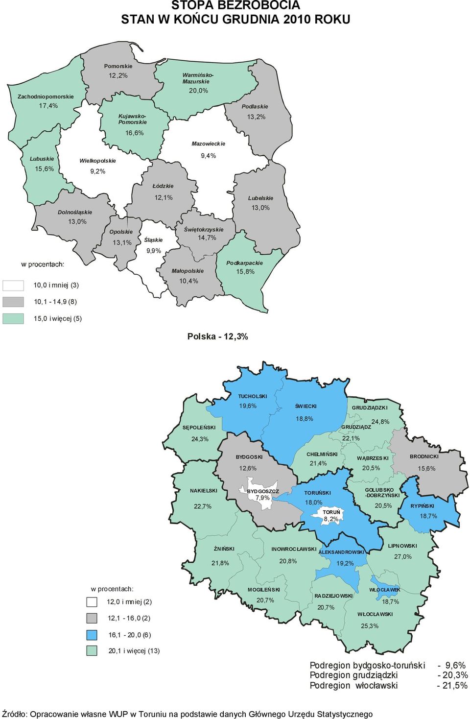 Polska - 12,3% TUCHOLSKI 19,6% ŚWIECKI GRUDZIĄDZKI SĘPOLEŃSKI 18,8% 24,8% GRUDZIĄDZ 24,3% 22,1% BYDGOSKI 12,6% CHEŁMIŃSKI 21,4% WĄBRZES KI BRODNICKI 20,5% 15,6% NAKIELSKI 22,7% BYDGOSZCZ 7,9%