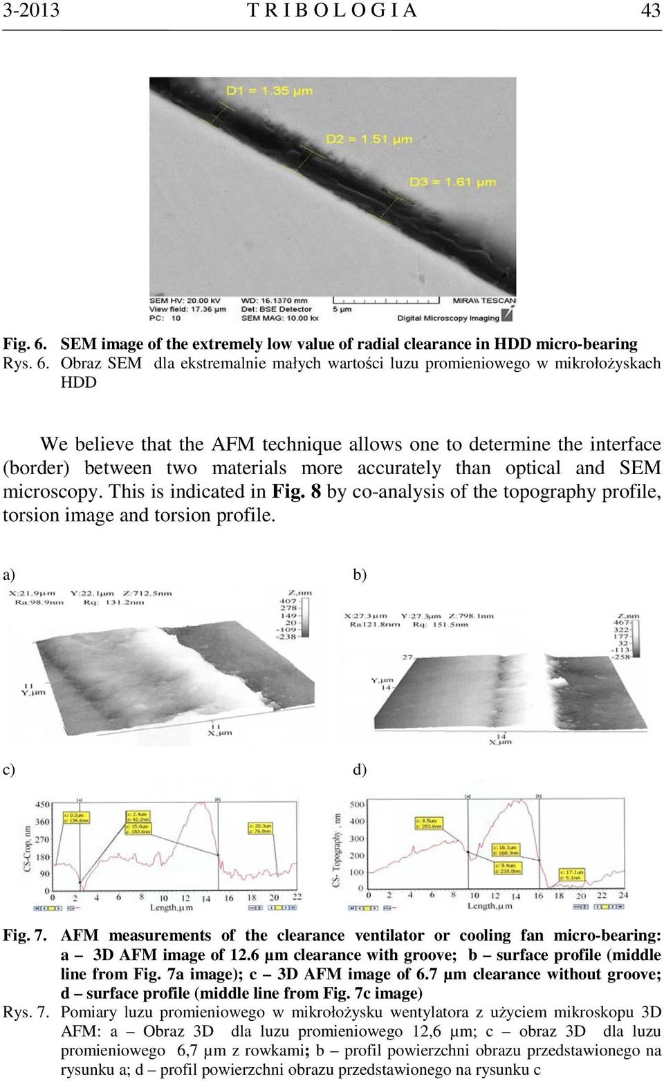 Obraz SEM dla ekstremalnie małych wartości luzu promieniowego w mikrołożyskach HDD We believe that the AFM technique allows one to determine the interface (border) between two materials more