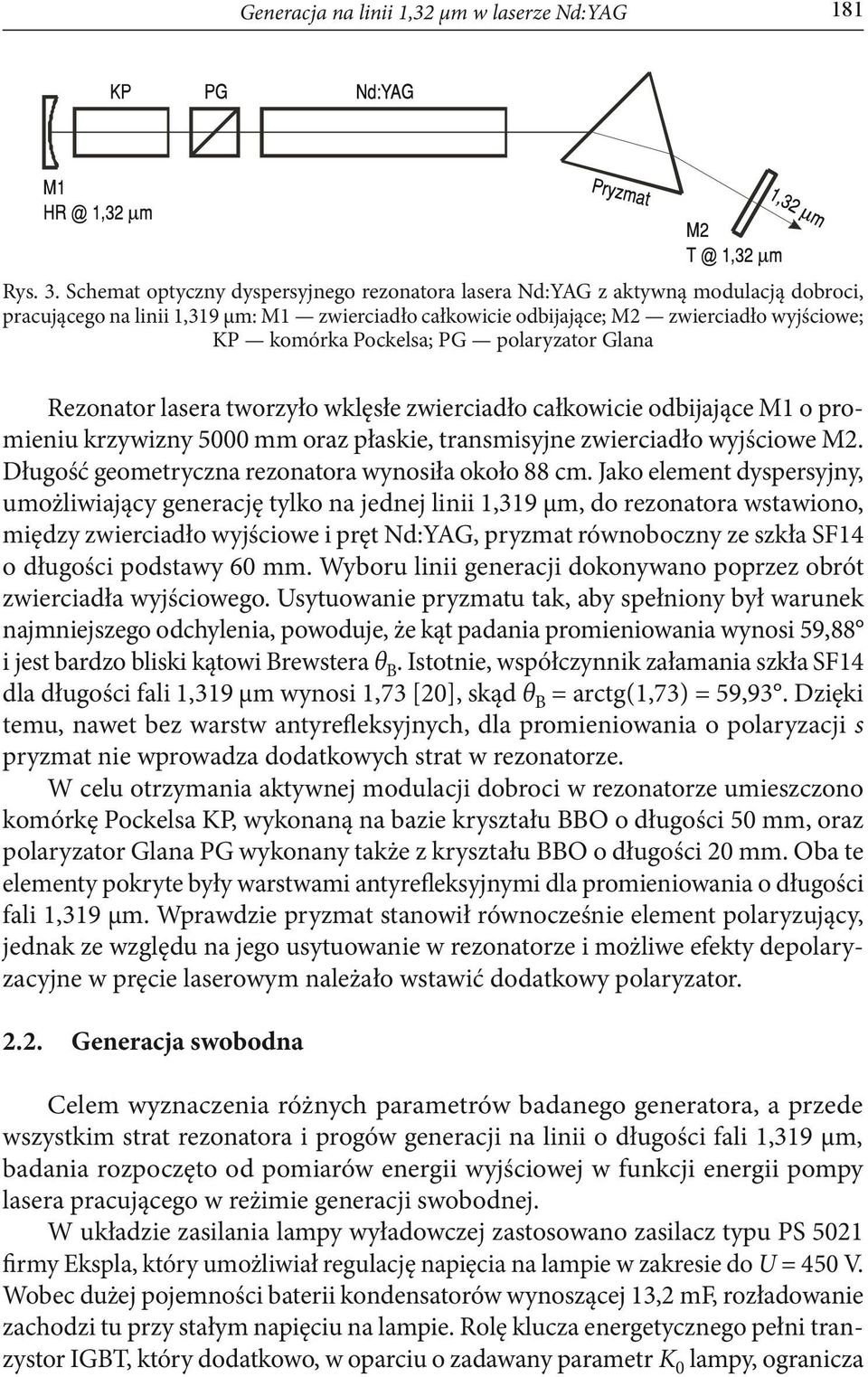 Pockelsa; PG polaryzator Glana Rezonator lasera tworzyło wklęsłe zwierciadło całkowicie odbijające M1 o promieniu krzywizny 5000 mm oraz płaskie, transmisyjne zwierciadło wyjściowe M2.