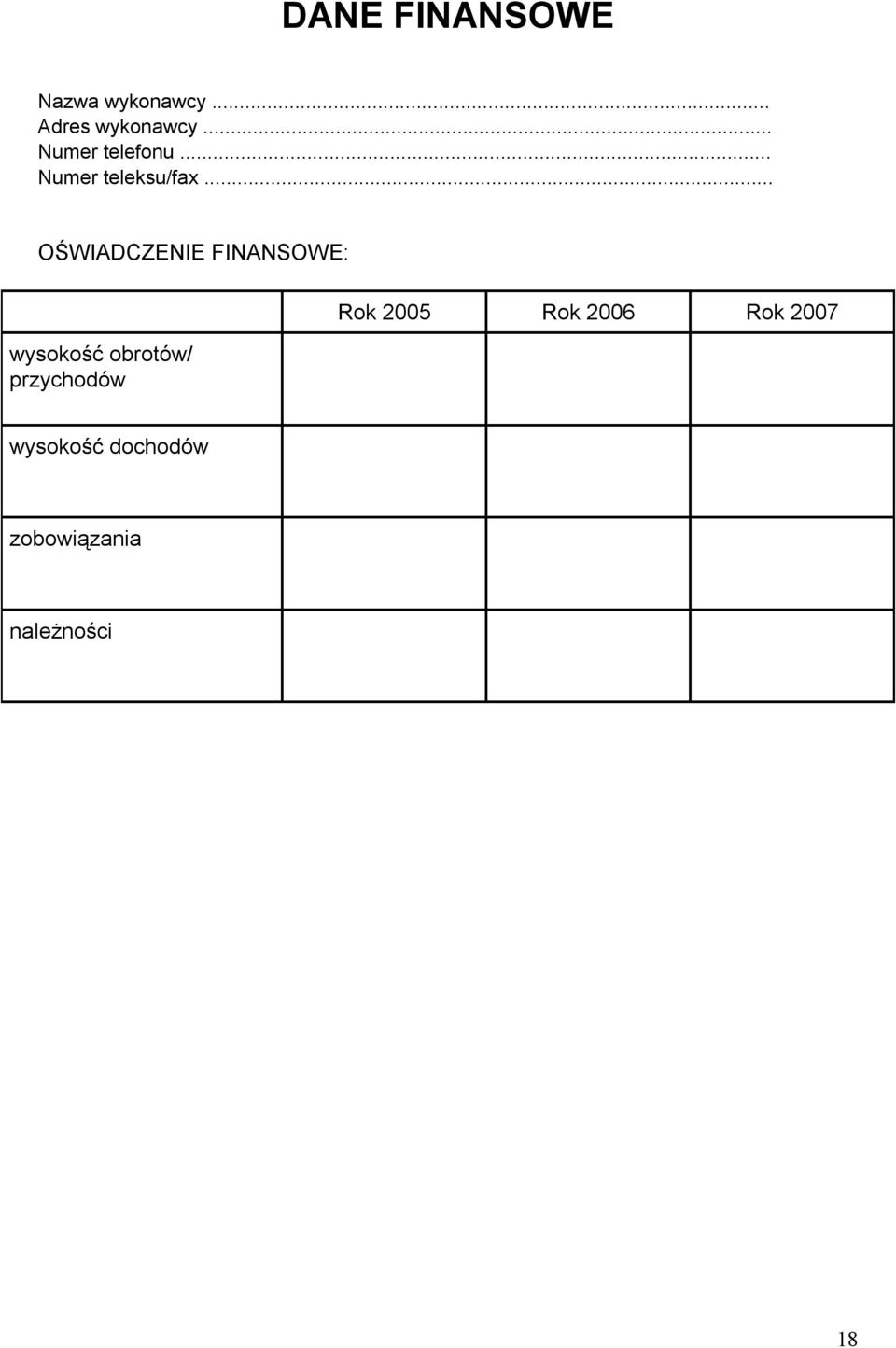 .. OŚWIADCZENIE FINANSOWE: wysokość obrotów/