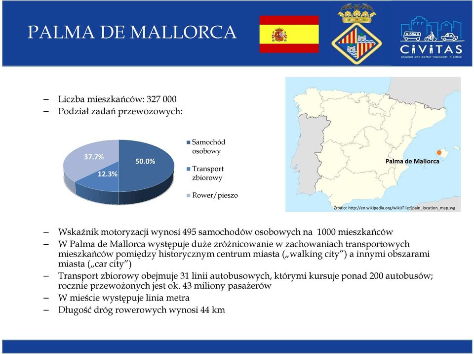 svg Wskaźnik motoryzacji wynosi 495 samochodów osobowych na 1000 mieszkańców W Palma de Mallorca występuje duże zróżnicowanie w zachowaniach transportowych mieszkańców