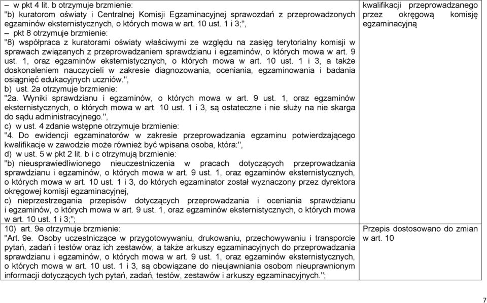 których mowa w art. 9 ust. 1, oraz egzaminów eksternistycznych, o których mowa w art. 10 ust.