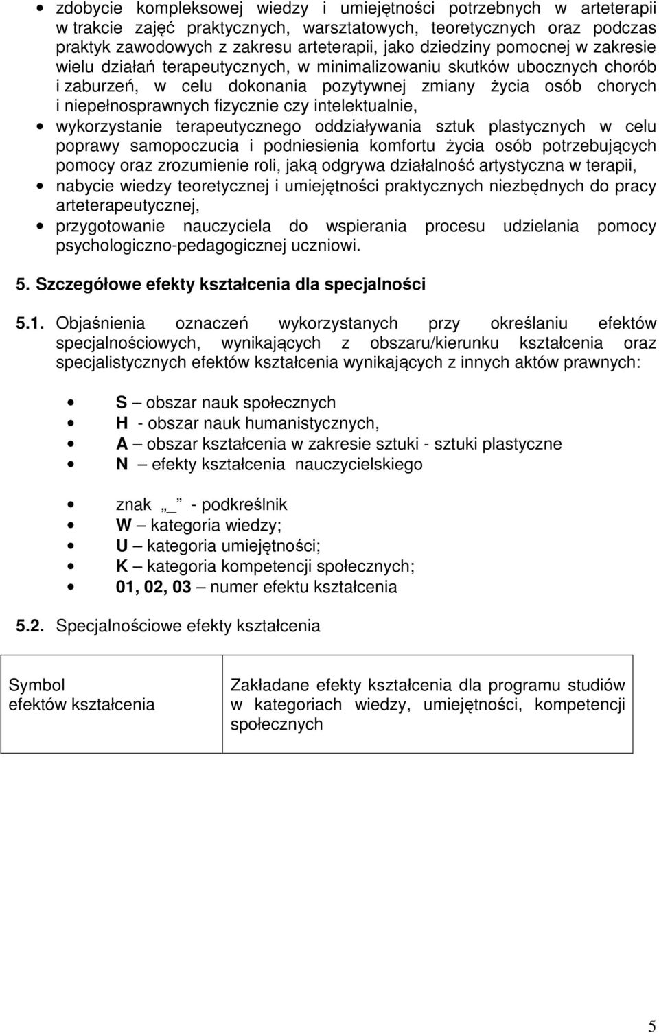 intelektualnie, wykorzystanie terapeutycznego oddziaływania sztuk plastycznych w celu poprawy samopoczucia i podniesienia komfortu życia osób potrzebujących pomocy oraz zrozumienie roli, jaką odgrywa