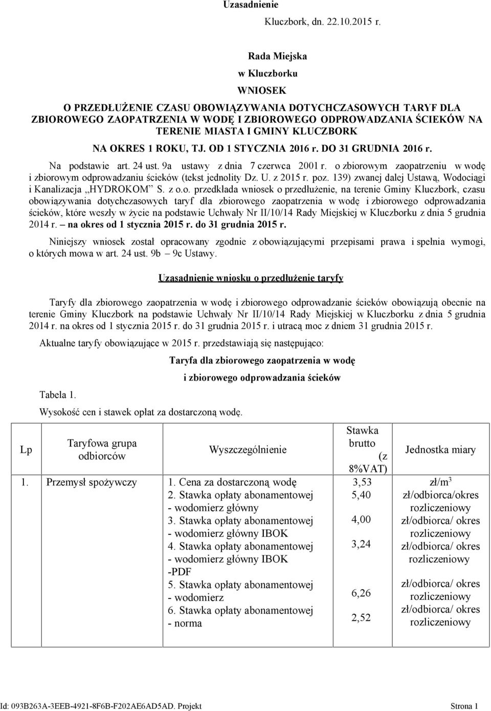 MIASTA I GMINY KLUCZBORK NA OKRES 1 ROKU, TJ. OD 1 STYCZNIA 2016 r. DO 31 GRUDNIA 2016 r. Na podstawie art. 24 ust. 9a ustawy z dnia 7 czerwca 2001 r.