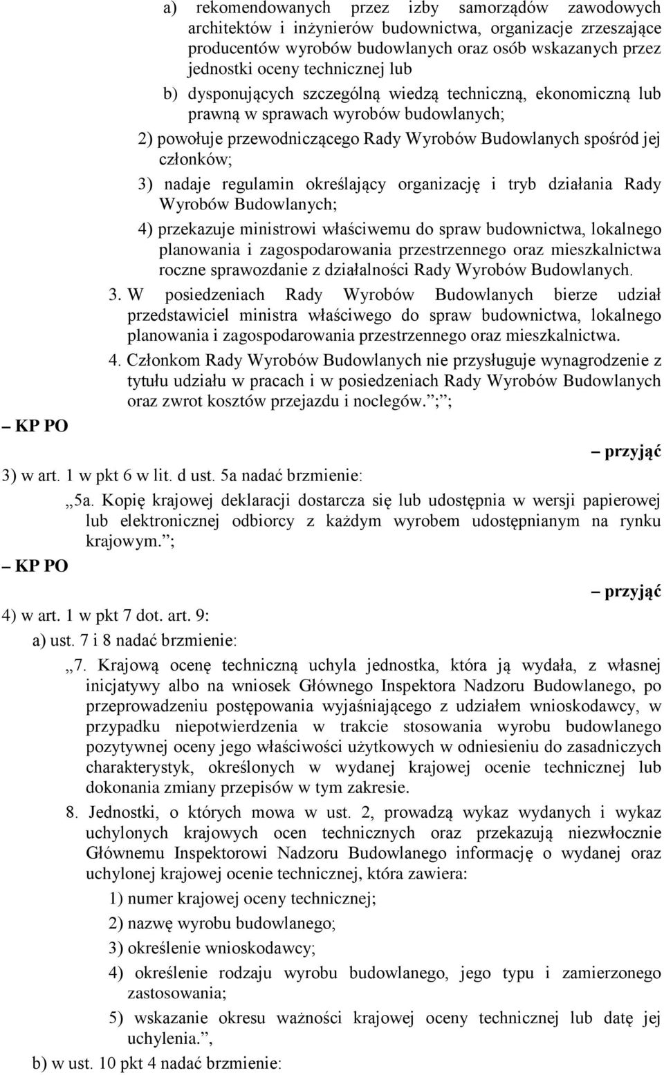 nadaje regulamin określający organizację i tryb działania Rady Wyrobów Budowlanych; 4) przekazuje ministrowi właściwemu do spraw budownictwa, lokalnego planowania i zagospodarowania przestrzennego