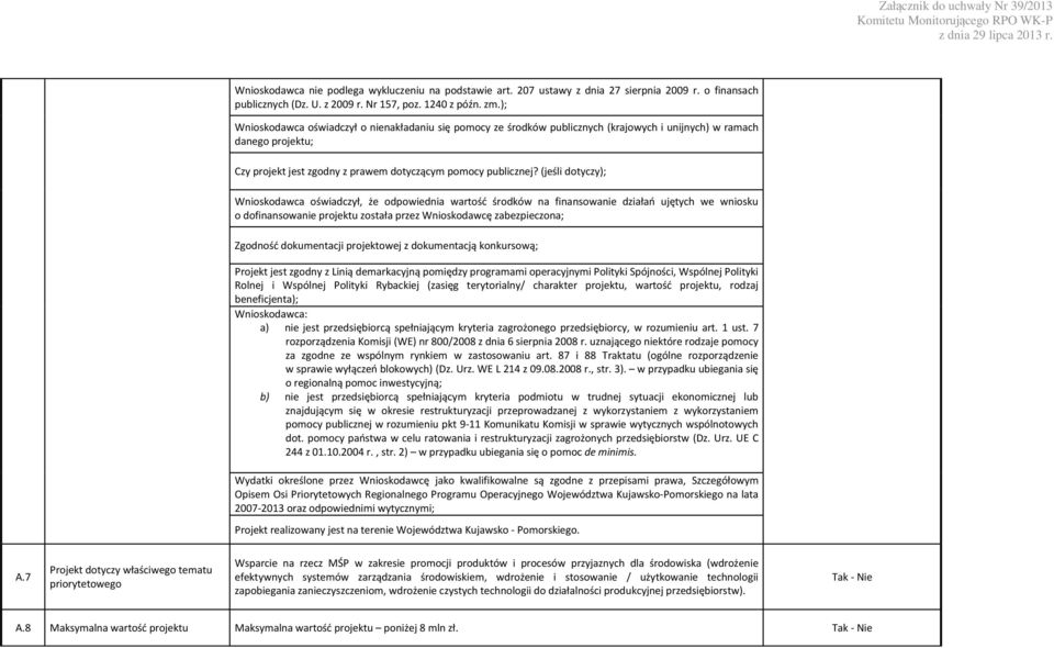 (jeśli dotyczy); Wnioskodawca oświadczył, że odpowiednia wartość środków na finansowanie działań ujętych we wniosku o dofinansowanie projektu została przez Wnioskodawcę zabezpieczona; Zgodność