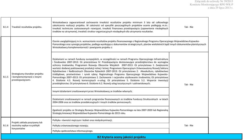 : trwałość techniczna zastosowanych rozwiązań, trwałość finansowa przedsięwzięcia (zapewnienie niezbędnych środków na utrzymanie), trwałość struktur organizacyjnych niezbędnych dla utrzymania